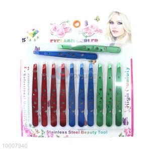 Wholesale 12PCS Red/Blue/Green Eye-brow Stainless Steel <em>Tweezer</em>