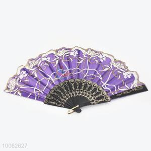 Purple Plastic&Dacron Chinese Style Hand Fan