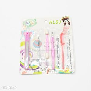 Popular Girls Manicure <em>Set</em> Cuticle Pusher/ <em>Nail</em> File/ Eyebrow <em>Scissors</em>/ Comb/ Earpick