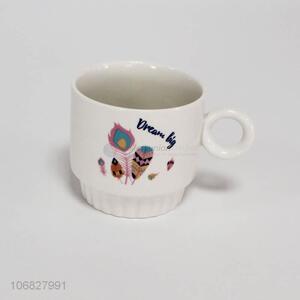Latest arrival colorful feather pattern ceramic cups
