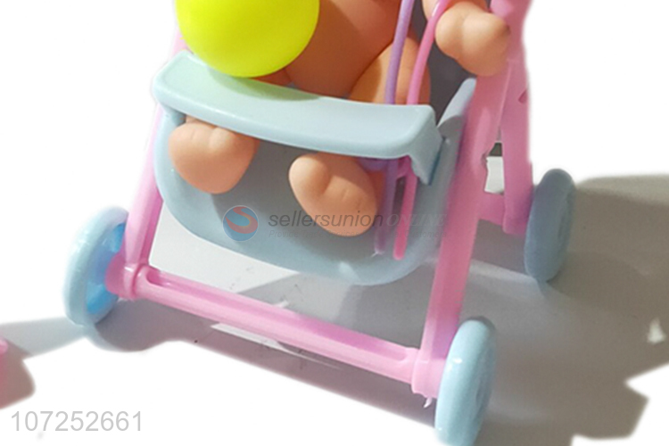 Factory Sell Vinyl Cute Expression Baby Dolls Toy With Doll Stroller