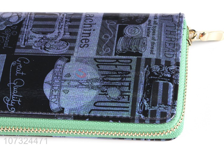 Latest style semi-pu zipper clutch bag long ladies purse