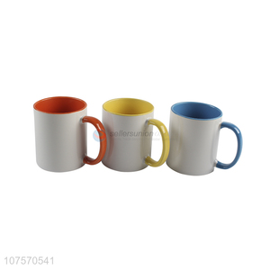 Wholesale 11oz inner color outer white ceramic cup with color handle