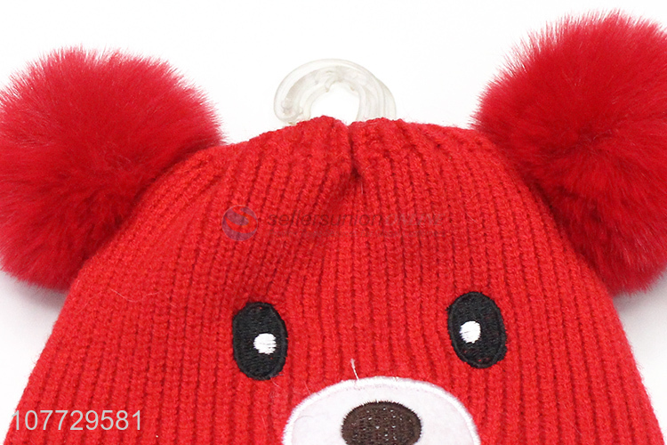 Factory price cute embroidery beanies children outdoor hat with pompom