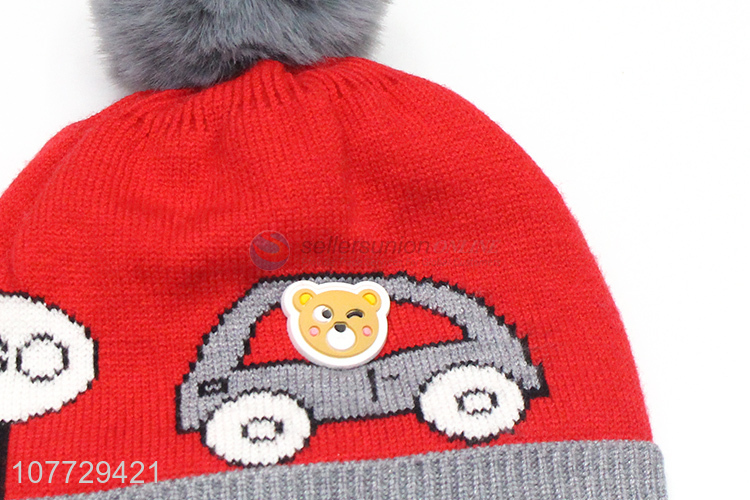 Most popular toddler boys girls outdoor jacquard pompom beanie