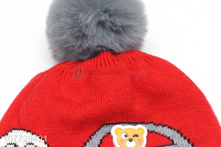 Most popular toddler boys girls outdoor jacquard pompom beanie