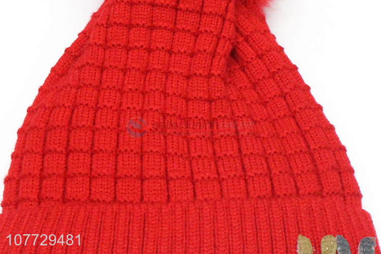 Good quality children knitted hat winter warm pompom beanies