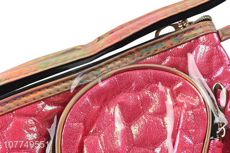 Fluorescent rose red travel bag cosmetic bag three-piece set