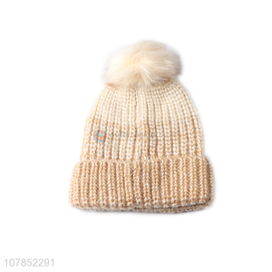 Online wholesale women winter knitting beanie ladies pompom hat