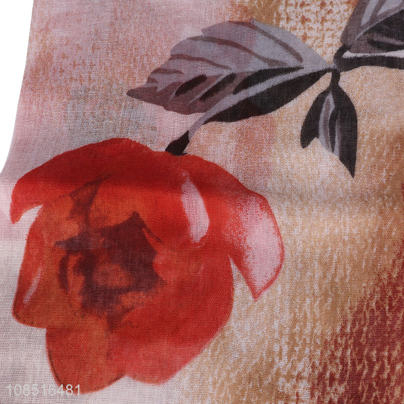 Wholesale floral print thin long polyester scarf shawl for summer