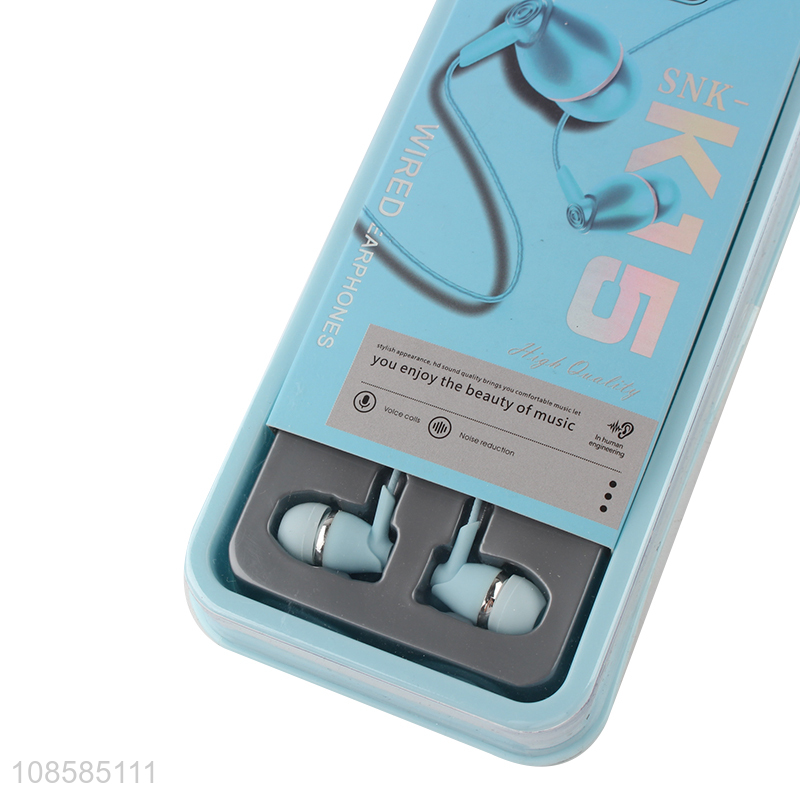 Top quality reusable blue wired earphones with microphone