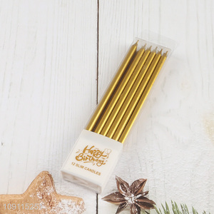 New Arrival 12 Pieces Gold Long Thin Metallic <em>Birthday</em> <em>Candles</em> for <em>Birthday</em> Wedding