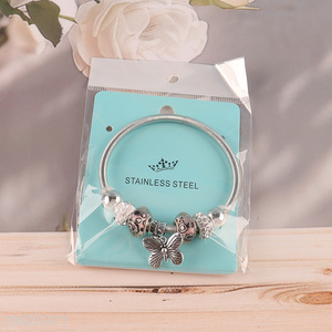 Online Wholesale Silver Plated Stainless Steel Bangle Charm <em>Bracelet</em> for Girls