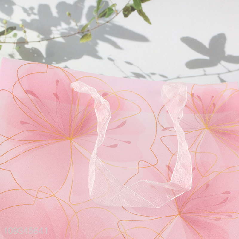 Good price pink flower gifts bag paper bag