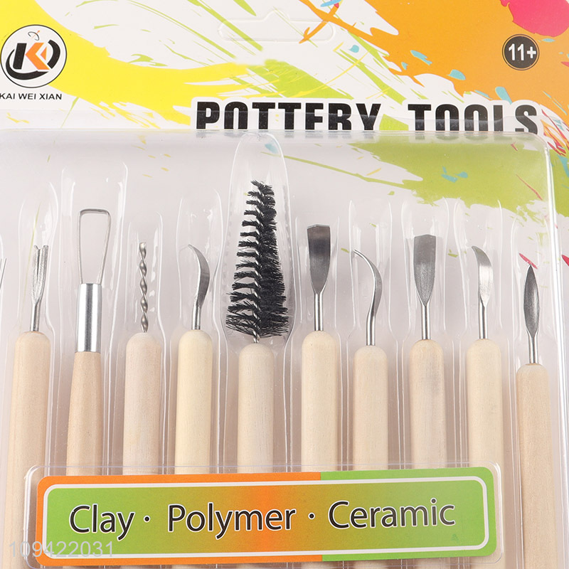 Factory supply 11pcs wooden pottery tool kit for pottery craft