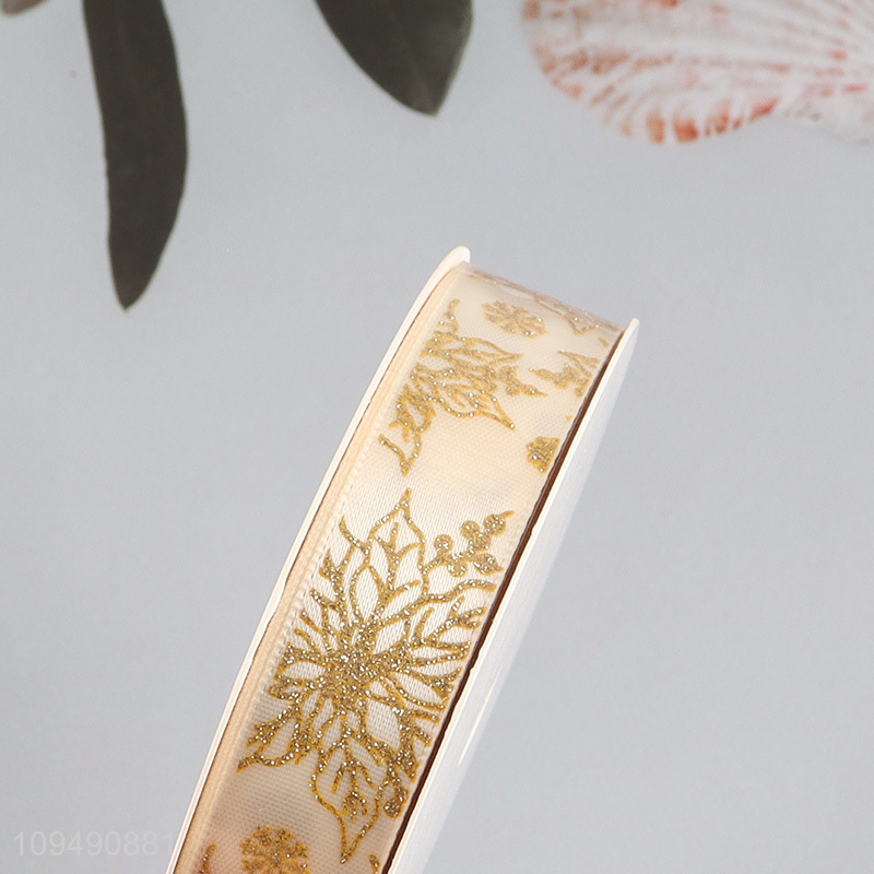 Wholesale golden gift wrap ribbon polyester ribbon