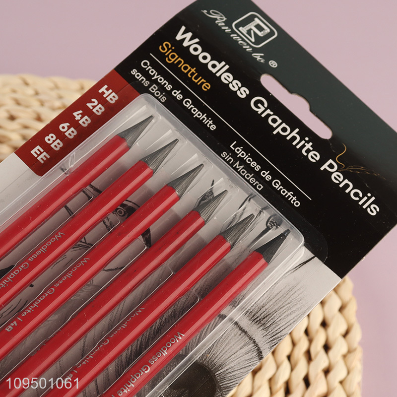 Factory supply 6pcs red woodless graphite pencils