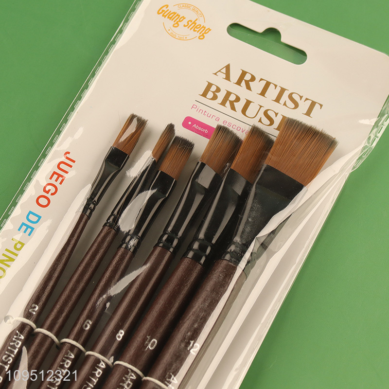 China wholesale wooden handle 6pcs oil painting brush