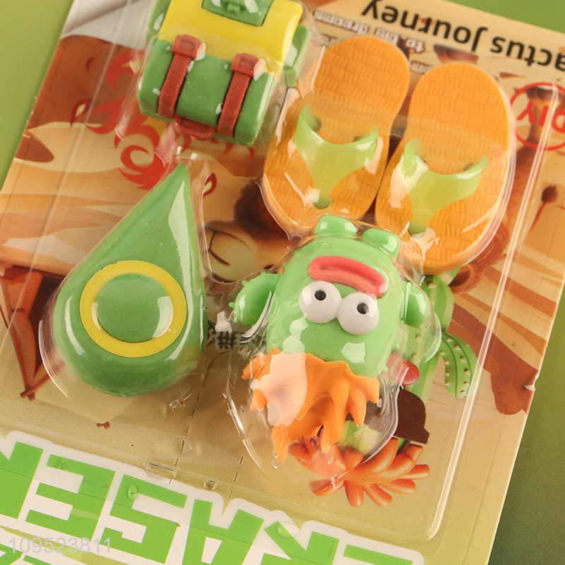 Yiwu market  5pcs cactus series erasers set