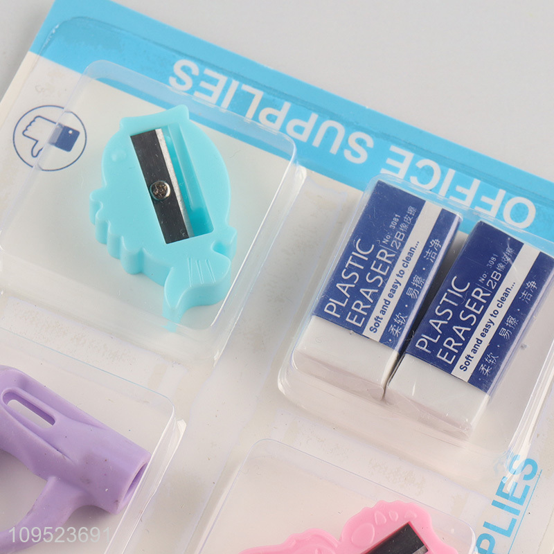 Online wholesale 5pcs stationery eraser pencil sharpener set
