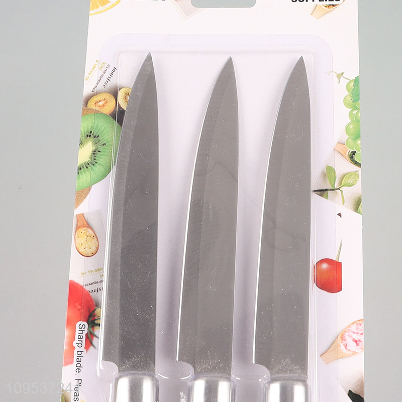 3 Pieces Round Plastic Handle Utility Knife Fruit Knife Set