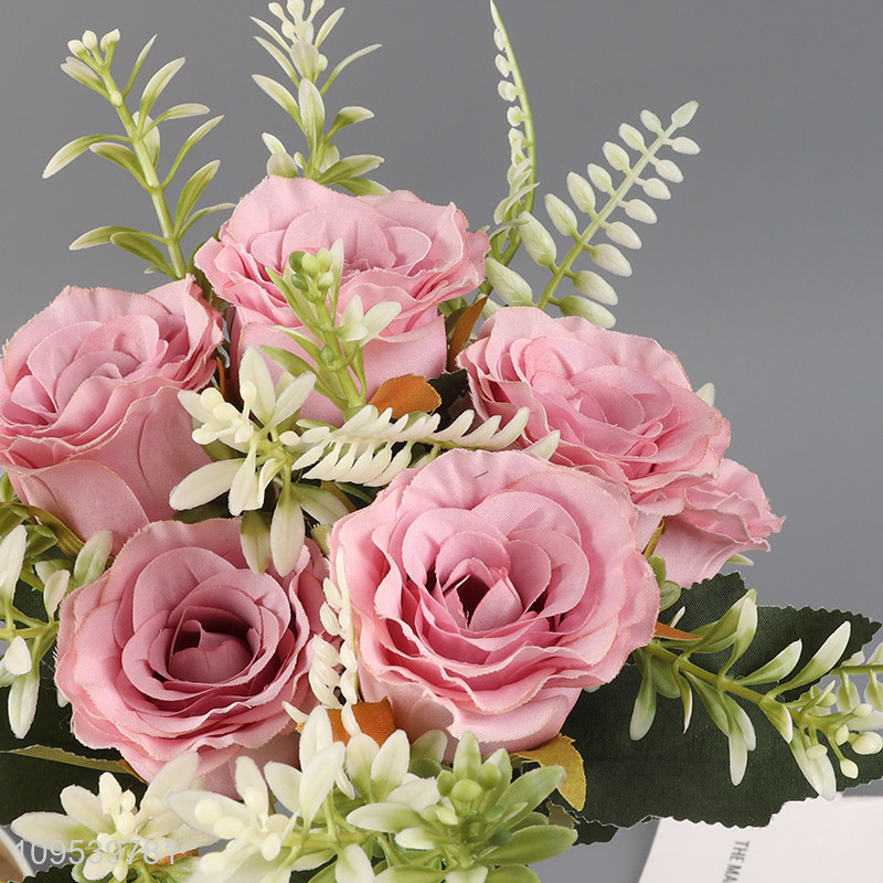 Custom 7 Heads Artificial Dusty Pink Rose Bouquet Simulation Flower