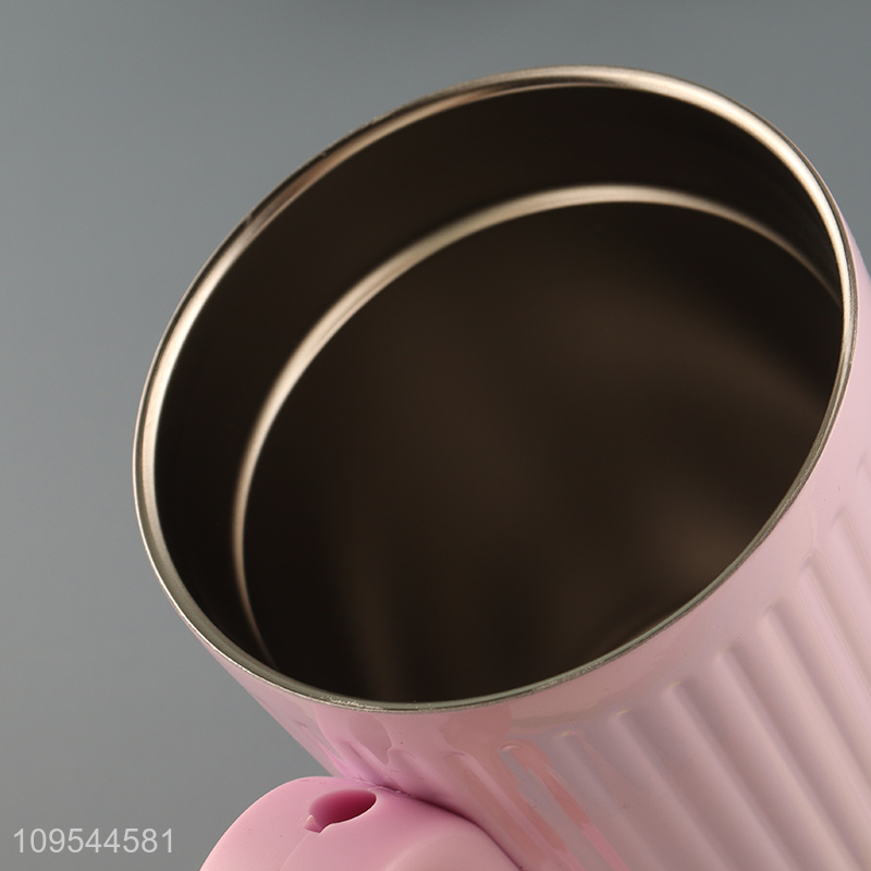 Wholesale Vertical Striped Vacuum Insulated Handle Tumbler With Straw